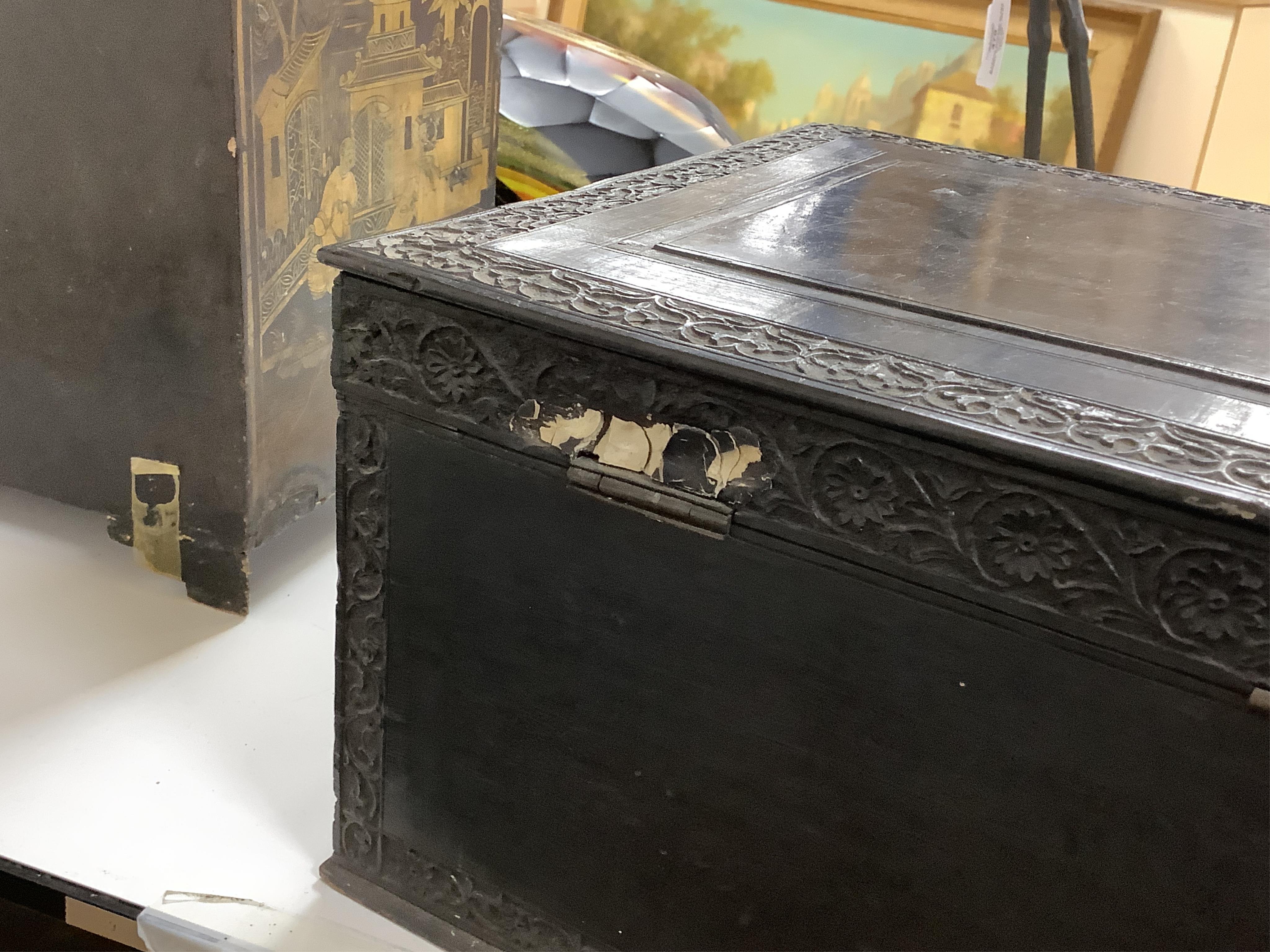 A 19th-century Indian hardwood and ivory inlaid box, 43cm wide x 25cm deep x 17cm high CITES Submission reference, RKMVPR3B